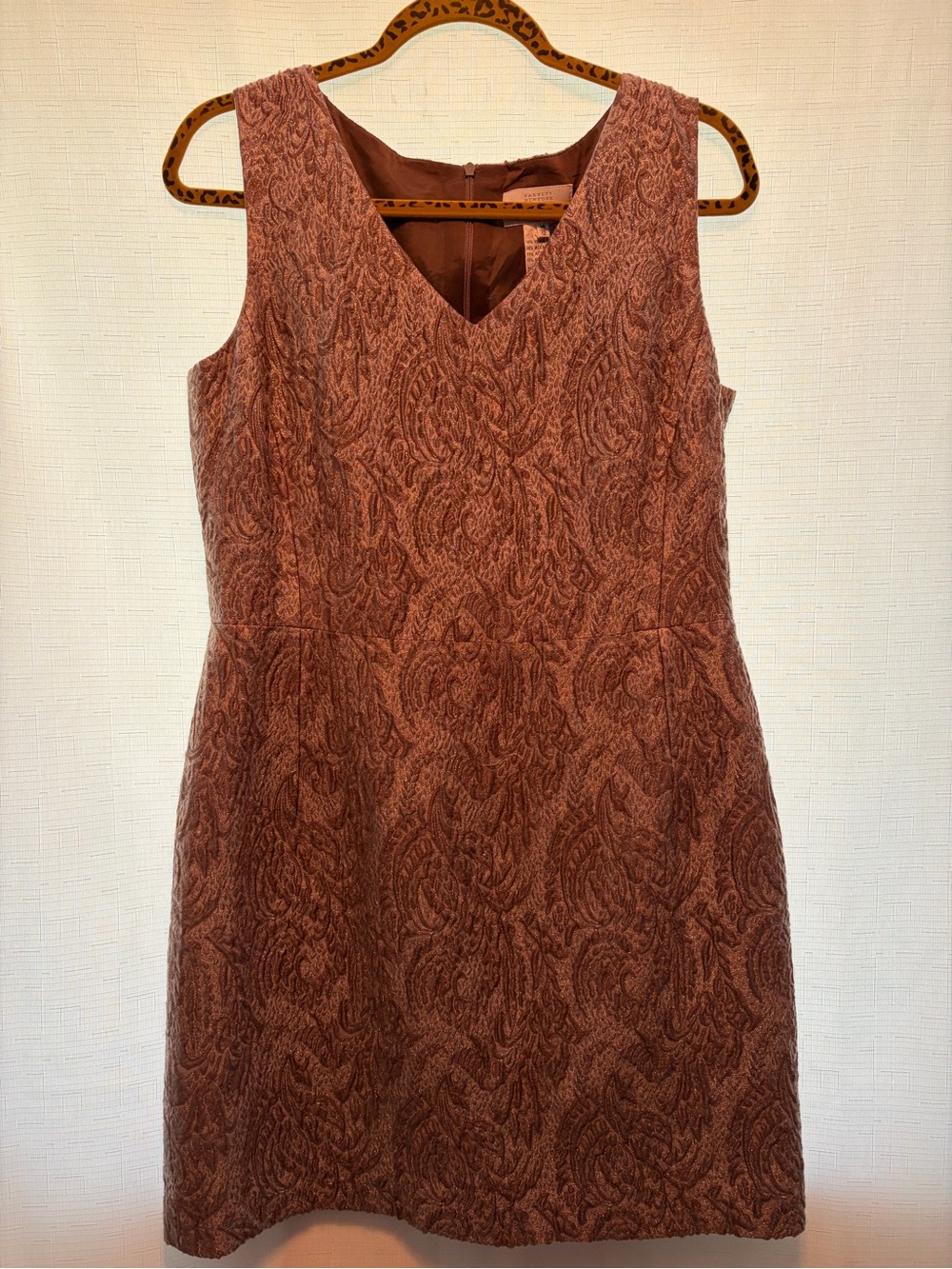 Barneys New York Sleeveless Textured V-Neck Dress in Rust